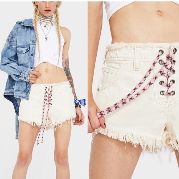 We The Free Pants - Free People Becket Lace-Up Cutoff Denim Shorts